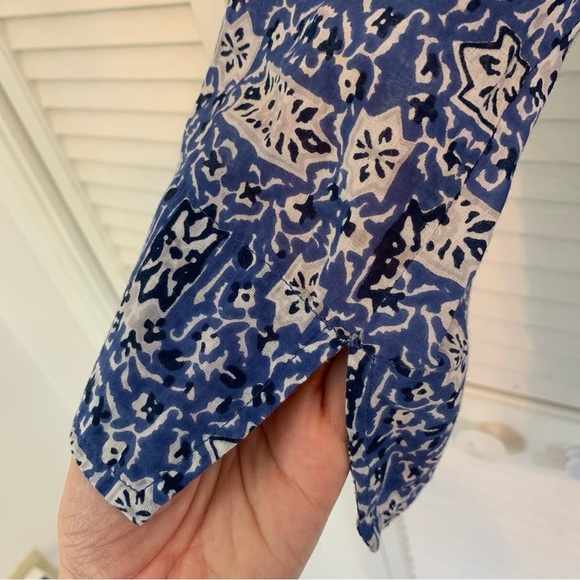 Roller Rabbit Blue White Cotton Tunic Top Small Lightweight Boho Blouse Beach - Picture 5 of 14